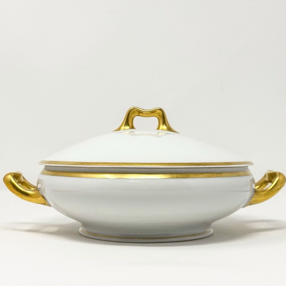 1930s Amphora Austria PSL Empire Porcelain Covered Vegetable Dish Gold Trim